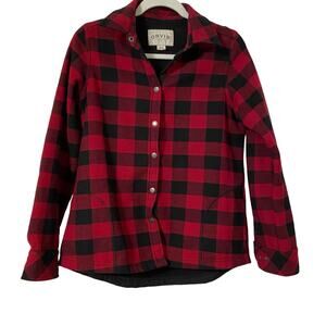 Orvis Womens Pinnacel Red Plaid Flannel Fleece Lined Snap Button Shacket Sx Sm
